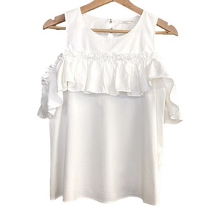 Copper Key Ruffled Cold Shoulder Top Size S
